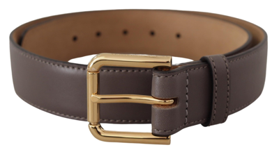 Dolce & Gabbana Grey Calfskin Leather Gold Metal Logo Buckle Belt