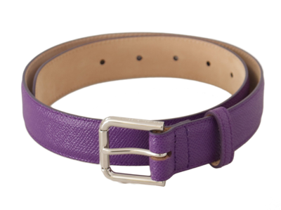 Dolce & Gabbana Purple Calfskin Leather Logo Engraved Buckle Belt