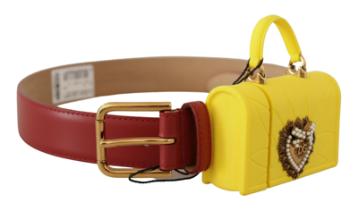 Dolce & Gabbana Red Leather Yellow Devotion Heart Bag Buckle Belt