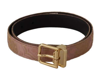 Dolce & Gabbana Rose Gold Leather Logo Engraved Metal Buckle Belt In Pink