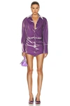 Attico Silvye Velvet Mini Shirt Dress In Lavander