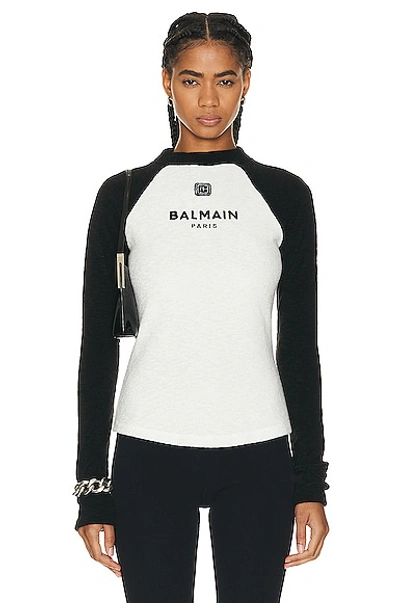 Balmain Pb Retro Sweater In Bouclette Jersey In White