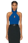 Alaïa Halter Bodysuit Top In Bleu Ceruleen