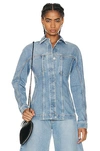 Alaïa Button-front Fitted Denim Jacket In Bleu Clair