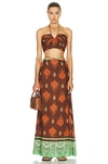 Johanna Ortiz Guardian Of Wisdom Printed Jacquard Maxi Skirt And Top Set In Green & Brown