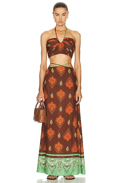 Johanna Ortiz Guardian Of Wisdom Printed Jacquard Maxi Skirt And Top Set In Brown