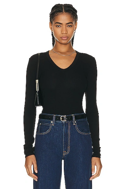 Enza Costa Rib Bold Long Sleeve U Top In Black