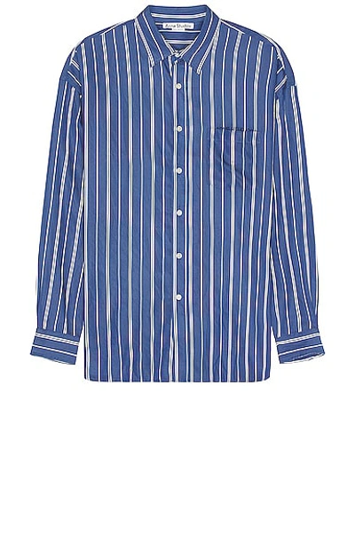 Acne Studios Embroidered-logo Stripe-print Shirt In Blue