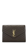 Saint Laurent Ysl Flap Quilted Leather Clutch Bag In Light Musk