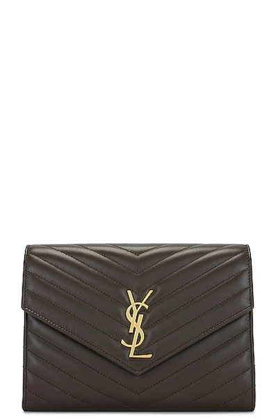Saint Laurent Ysl Flap Quilted Leather Clutch Bag In Green