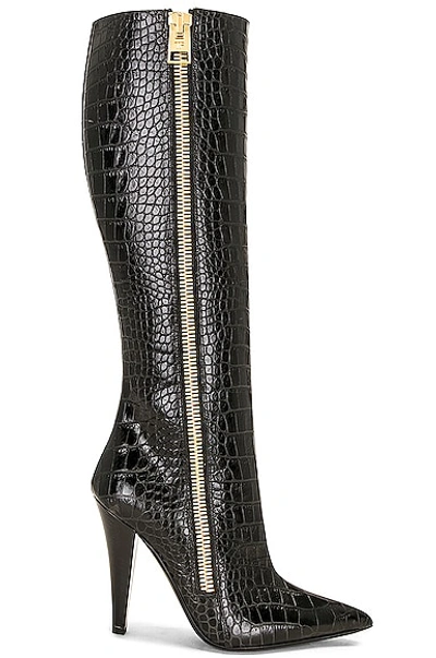 Tom Ford Croco Zip Stiletto Knee Boots In Black
