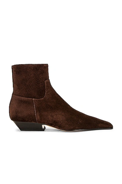 Khaite Marfa Classic Suede Ankle Boots In Chocolate