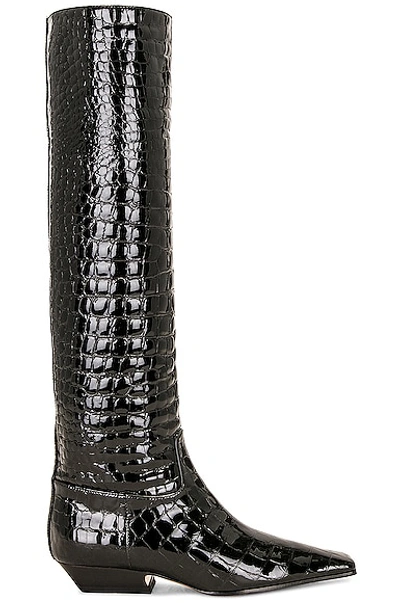 Khaite Davis 50 Croc-embossed Leather Knee-high Boots In Black
