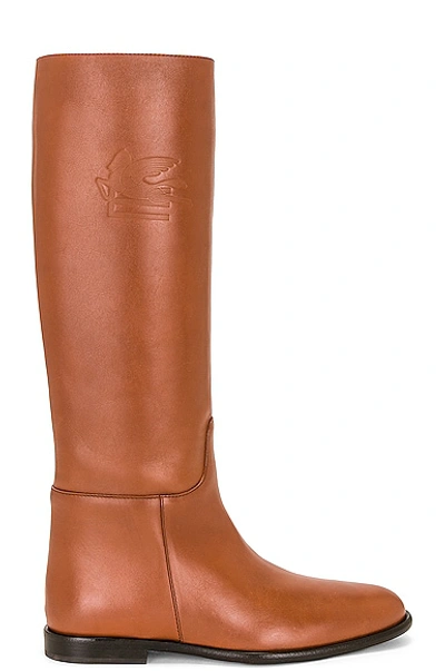 Etro 10mm Leather Tall Boots In Tan