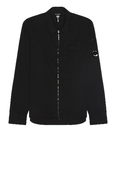 C.p. Company Gabardine Zipped Shirt In Black