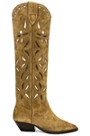 Isabel Marant Denvee Suede Knee-high Cowboy Boots In Taupe