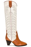Isabel Marant Liela Leather And Suede Cowboy Boots In Cognac & Chalk