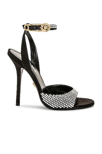 Versace Embellished Safety Pin Sandals 110 In Black &  Gold