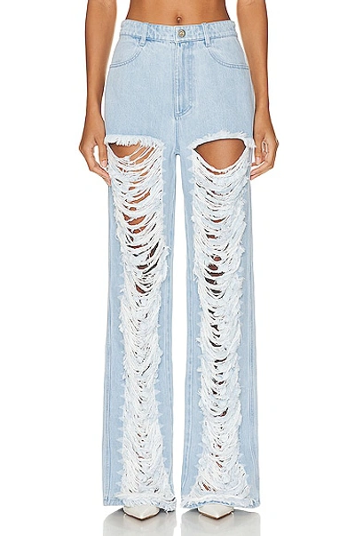 Dion Lee Frayed Cut-out Straight Mid-rise Jeans In Blue