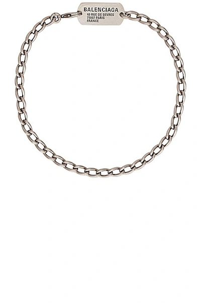 Balenciaga Logo Tag Necklace In Antique Silver