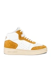 Saint Laurent Sl/80 Leather And Suede Sneakers In Blanc Optique & Deer Yellow