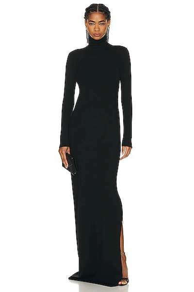 Saint Laurent Long Sleeve Turtleneck Gown In Noir