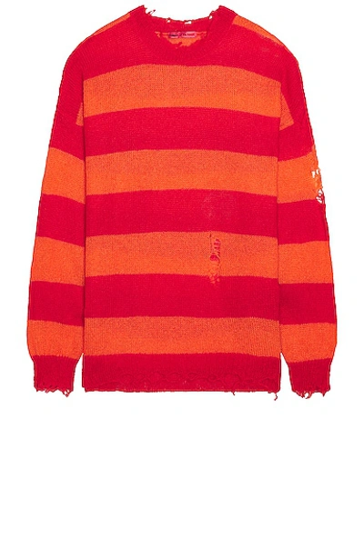 Members Of The Rage Distressed Striped Sweater In Orange