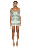 Fleur Du Mal Sequin Stripe Mini V Neck Slip Dress In Jade Sequin Stripe