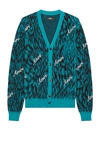 Amiri Logo Embroidered Cheetah Cardigan In Aqua