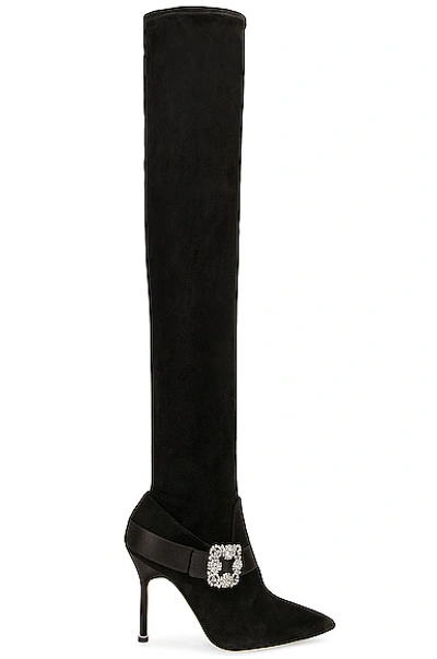 Manolo Blahnik 105mm Plininanuthi Suede High Boots In Black