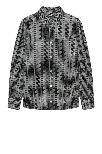 Balmain Men's Monogram Denim Sport Shirt In Black