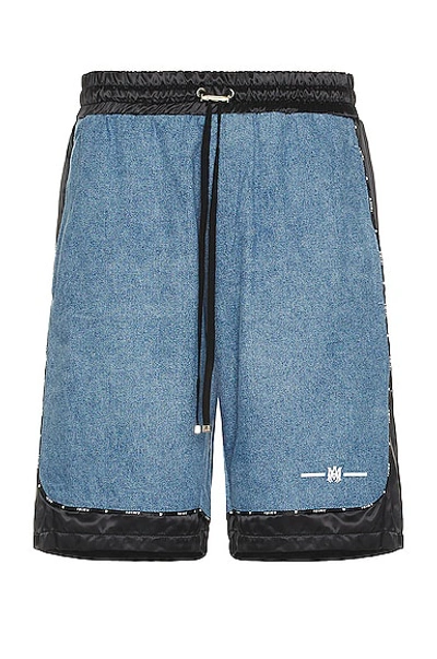 Amiri Satin-trimmed Denim Shorts In Blue