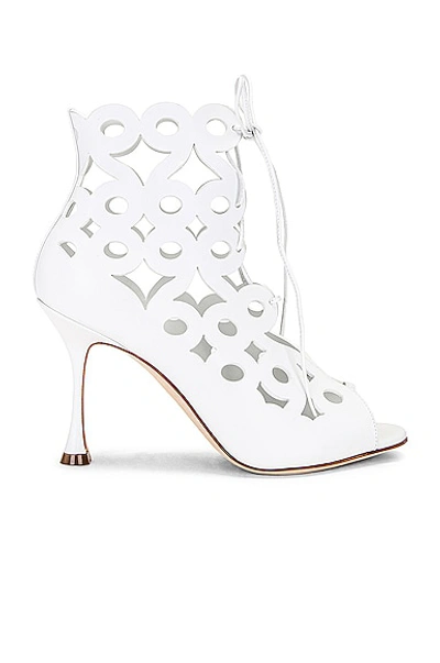 Manolo Blahnik Taralo 镂空短靴 In White