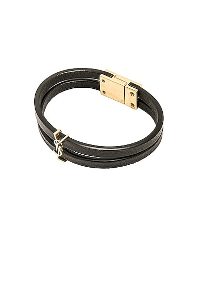 Saint Laurent Ysl-plaque Double Leather Bracelet In Black