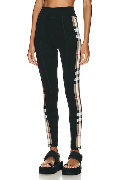 Burberry Leggings In Stretch Jersey With Check Inserts In Black