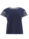KENZO KENZO BLUE COTTON T-SHIRT WITH CONTRASTING LOGO ON WOMEN'S SLEEVES