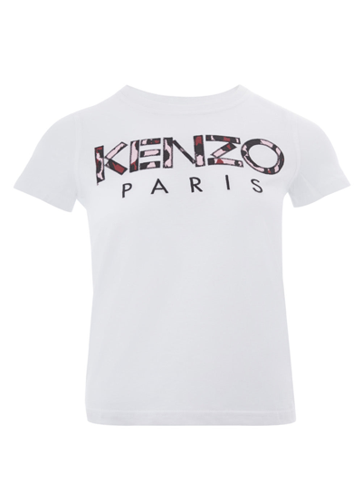 Kenzo Cotton T-shirt With Camouflage Logo Women's Applied In White
