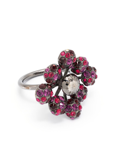 Pre-owned Louis Vuitton 2000s  Rhinestone-embellished Floral Ring In Grey