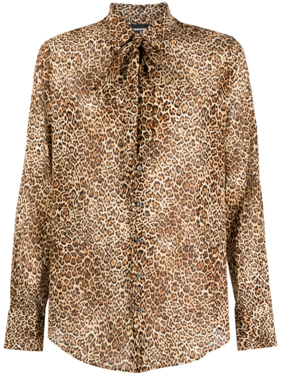 Dsquared2 Leopard-print Cotton Shirt In Brown
