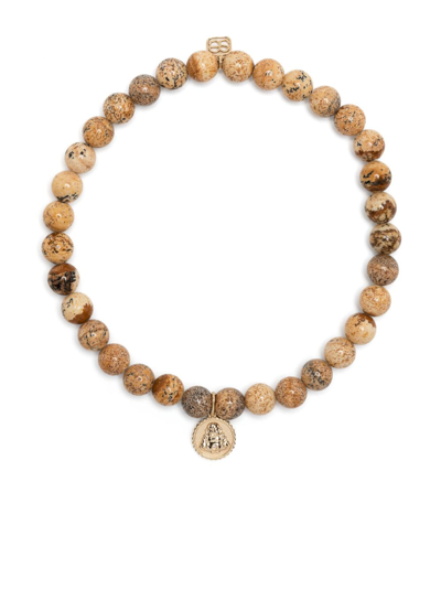 Sydney Evan 14kt Yellow Gold Buddha Beaded Bracelet In Brown