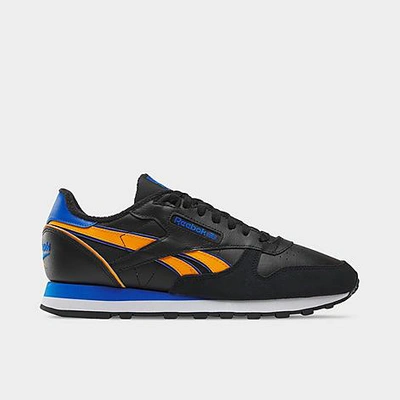 Reebok Classic Leather Casual Shoes In Core Black/shocking Orange/electric Cobalt