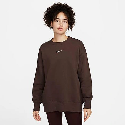 Nike Women's Sportswear Phoenix Fleece Oversized Crewneck Sweatshirt In Baroque Brown/sail