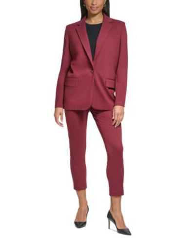 Dkny Petite One Button Notched Collar Blazer Skinny Ankle Pants In Cabernet