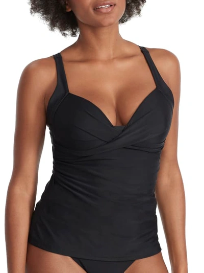Pour Moi Space Twist Front Wire-free Tankini Top In Black