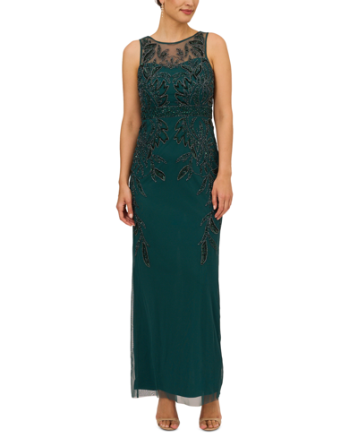 Papell Studio Beaded Gown In Gem Green