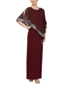 Sl Fashions Asymmetrical Foil Trim Cape Dress In Fig