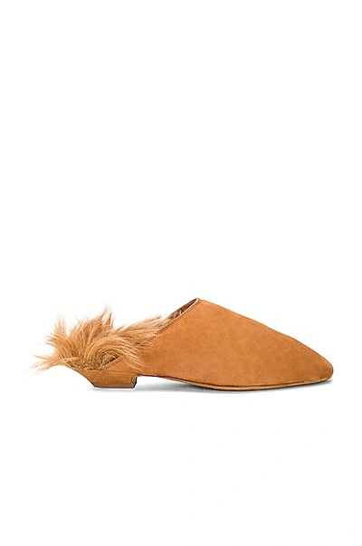 Khaite Otto Shearling-trimmed Suede Mules In Nougat