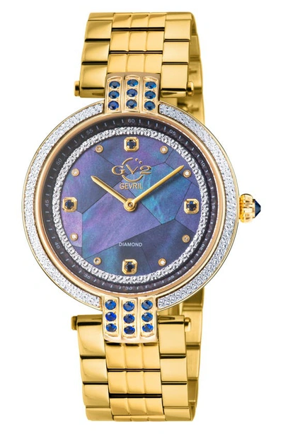 Gv2 Matera Swiss Quartz Blue Mother Of Pearl Dial Diamond Bracelet Watch, 35mm In Gold