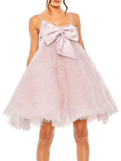 Mac Duggal Bow Front Tulle Mini Dress In Rose