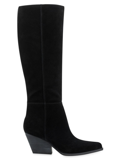 Marc Fisher Ltd Women's Challi 50mm Suede Low-heel Tall Boots In Black